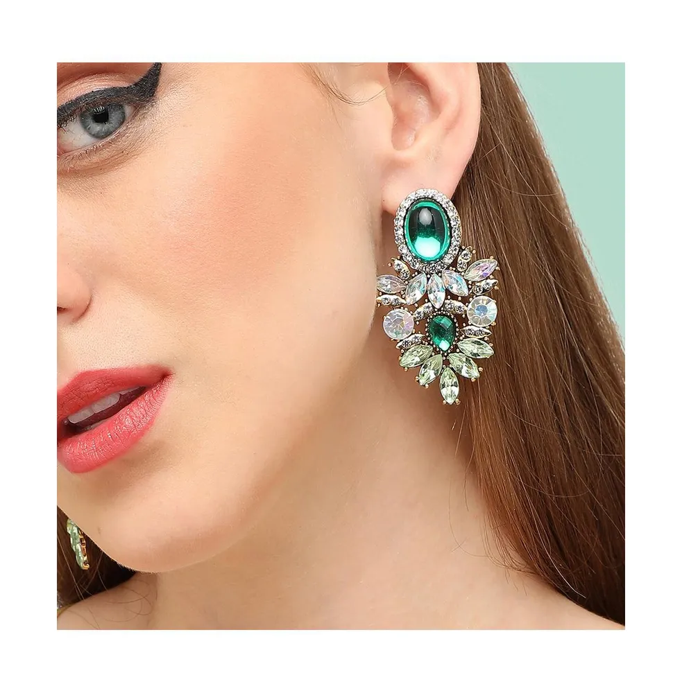 Sohi Women's Green Embellished Drop Earrings