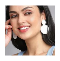 Sohi Women's White Beaded Circular Drop Earrings