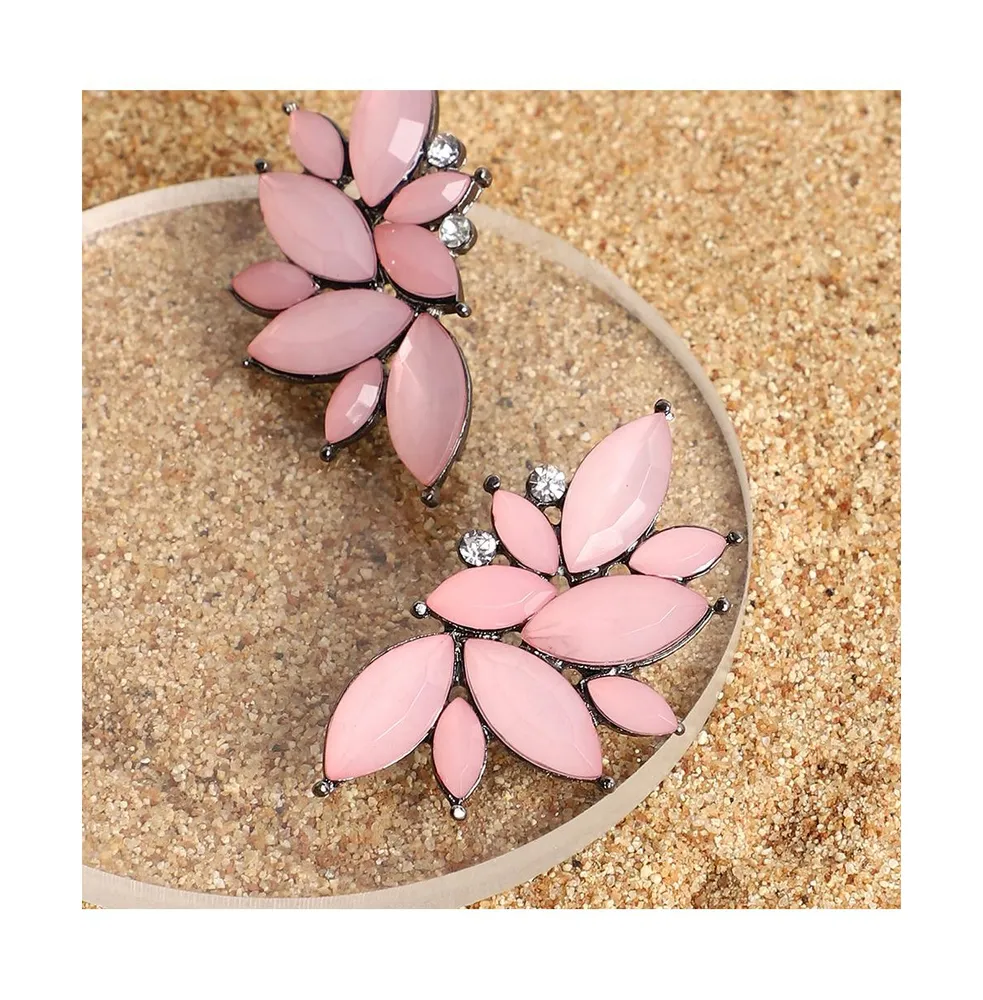 Sohi Women's Pink Embellished Cluster Stud Earrings