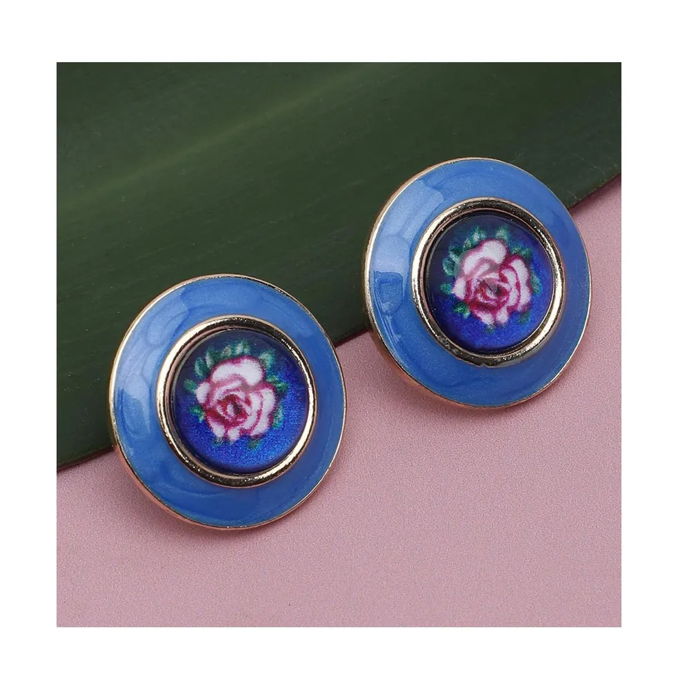 Sohi Women's Blue Enamel Flower Stud Earrings