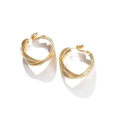 Sohi Women's Gold Twisted Hoop Earrings