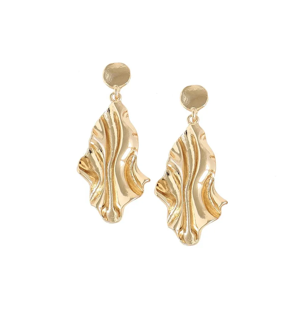 Sohi Women's Gold Metallic Ripple Drop Earrings