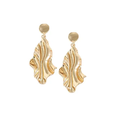 Sohi Women's Gold Metallic Ripple Drop Earrings