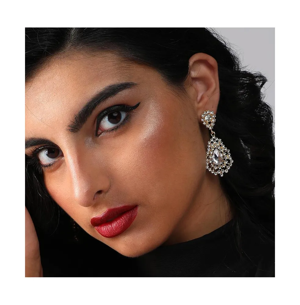 Sohi Women's Silver Embellished Teardrop Earrings
