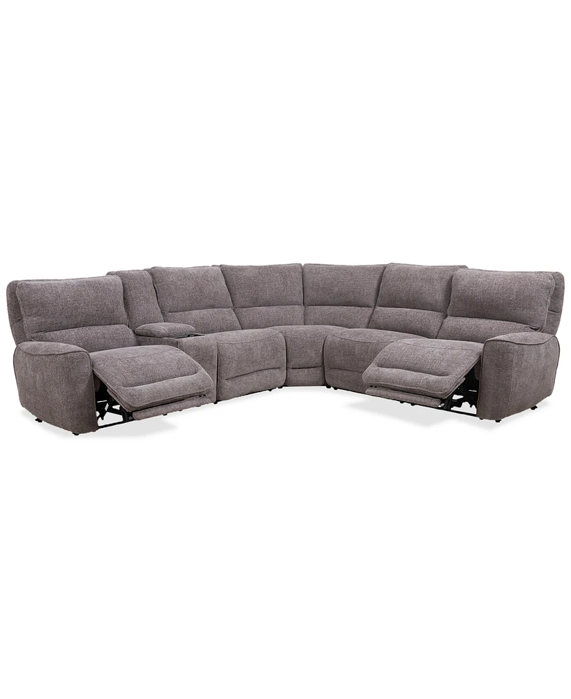 Deklyn 129" 6-Pc. Zero Gravity Fabric Sectional with 2 Power Recliners & 1 Console, Created for Macy's