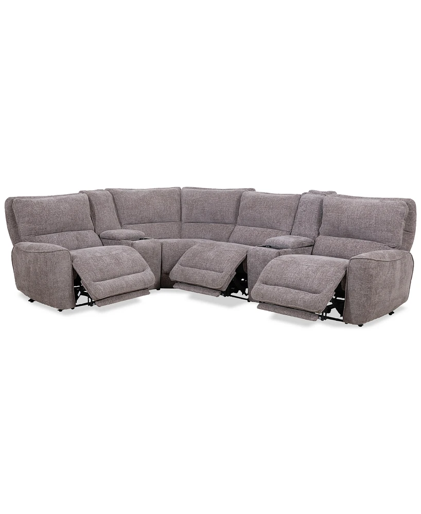 Deklyn 129" 6-Pc. Zero Gravity Fabric Sectional with 3 Power Recliners & 2 Consoles, Created for Macy's