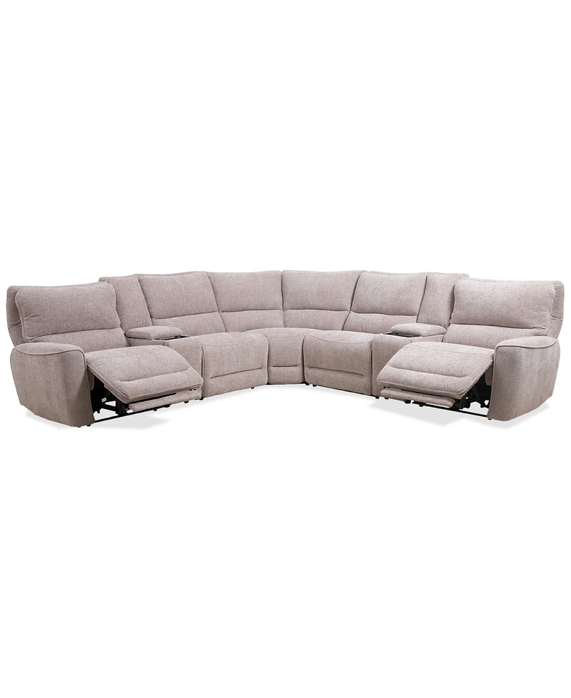 Deklyn 129" 7-Pc. Zero Gravity Fabric Sectional with 2 Power Recliners & Consoles, Created for Macy's