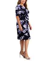 Connected Plus Size Floral-Print Faux-Wrap Dress