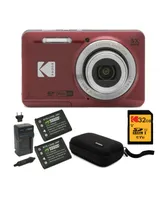 Kodak Pixpro Friendly Zoom FZ55 Digital Camera (Red) with Accessories Bundle