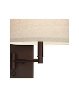Lanett Modern Swing Arm Wall Lamps Set of 2 Painted Bronze Plug-In Light Fixture Oatmeal Linen Empire Shade for Bedroom Bedside House Reading Living R