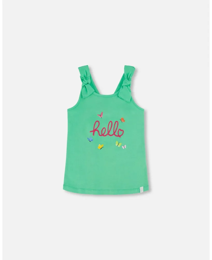 Girl Organic Cotton Tank Top With Print Spring Green - Child