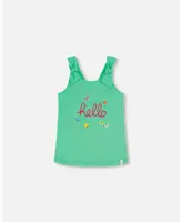 Girl Organic Cotton Tank Top With Print Spring Green - Child