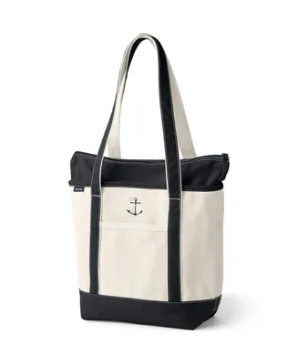 Lands' End Canvas Pocket Tote with Zip Top and Long Handle