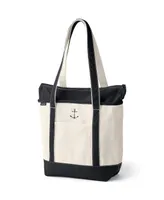 Lands' End Natural 5 Pocket Zip Top Long Handle Canvas Tote Bag