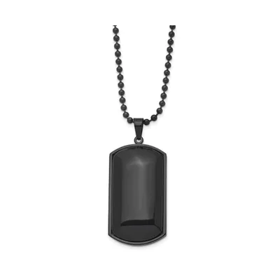 Chisel Brushed Black Ip-plated Black Agate Dog Tag Ball Chain Necklace