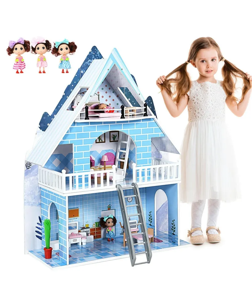 Melissa & Doug Hi-rise Wooden Dollhouse With Furniture, Garage And