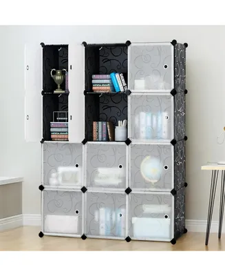 12-Cube Storage Organizer Portable Wardrobe Closet Shoe Rack with Doors
