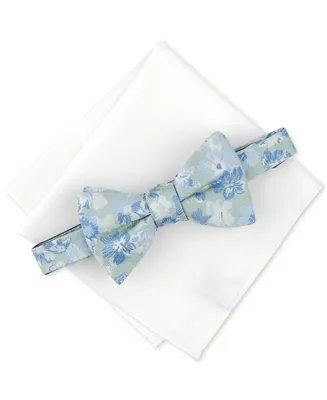 Bar Iii Men's Rhodes Floral Bow Tie & Solid Pocket Square Set, Created for Macy's