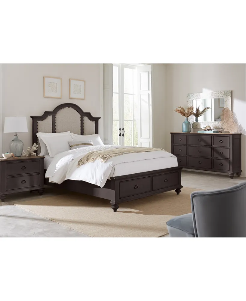 Mandeville 3pc Bedroom Set (Upholstered California King Storage Bed + Dresser -Drawer Nightstand