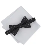 Alfani Men's Galway Mini-Chevron Bow Tie & Solid Pocket Square Set, Created for Macy's