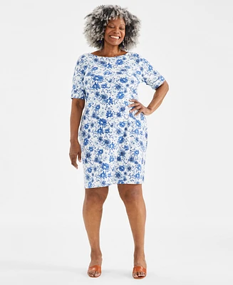 Style & Co Plus Printed Boat-Neck Dress