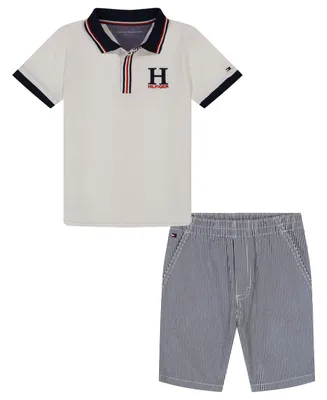 Tommy Hilfiger Baby Boys Tipped H Polo Shirt and Vertical Stripe Shorts, 2 Piece Set