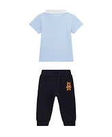 Guess Baby Boys Short Sleeve Polo Shirt with a Textured Knit Pull-On Pants, 2 Piece Set