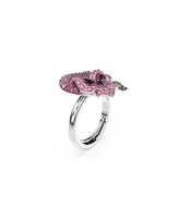 Swarovski Flower, Multicolored, Rhodium Plated Alice Wonderland Cocktail Ring