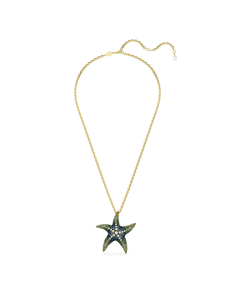 Swarovski Crystal Swarovski Imitation Pearls, Starfish, Multicolored, Gold-Tone Idyllia Brooch Necklace