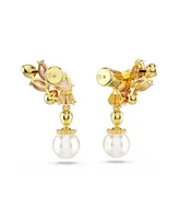 Swarovski Mixed Cuts, Crystal Swarovski Imitation Pearls, Flower, Pink, Gold-Tone Gema Drop Earrings