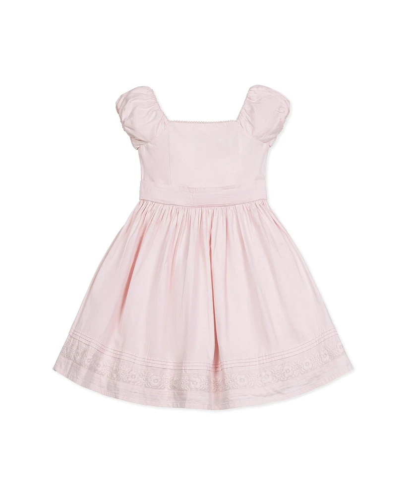 Hope & Henry Girls' Cap Sleeve Special Occasion Sateen Flower Girl Dress with Embroidered Hem, Kids