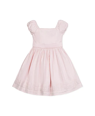 Hope & Henry Girls' Cap Sleeve Special Occasion Sateen Flower Girl Dress with Embroidered Hem, Kids