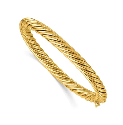 18k Yellow Gold Twisted 6.7mm Hinged Bangle Bracelet