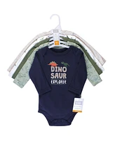 Hudson Baby Boys Cotton Long-Sleeve Bodysuits 5pk, Dinosaur Explorer, 18-24 Months