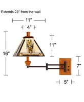 Walnut Mission Collection Tiffany Style Swing Arm Wall Lamp Wood Finish Plug