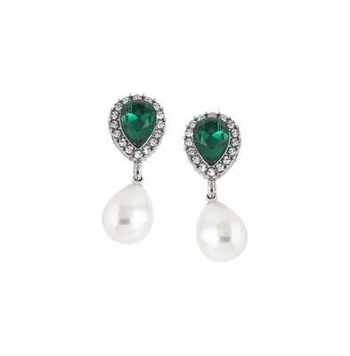 Sohi Women's Green Embellished Teardrop Earrings