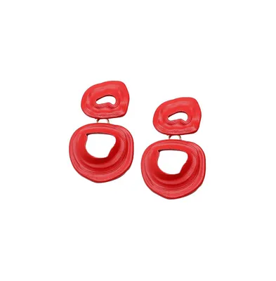 Sohi Women's Red Circular Hollow Drop Earrings