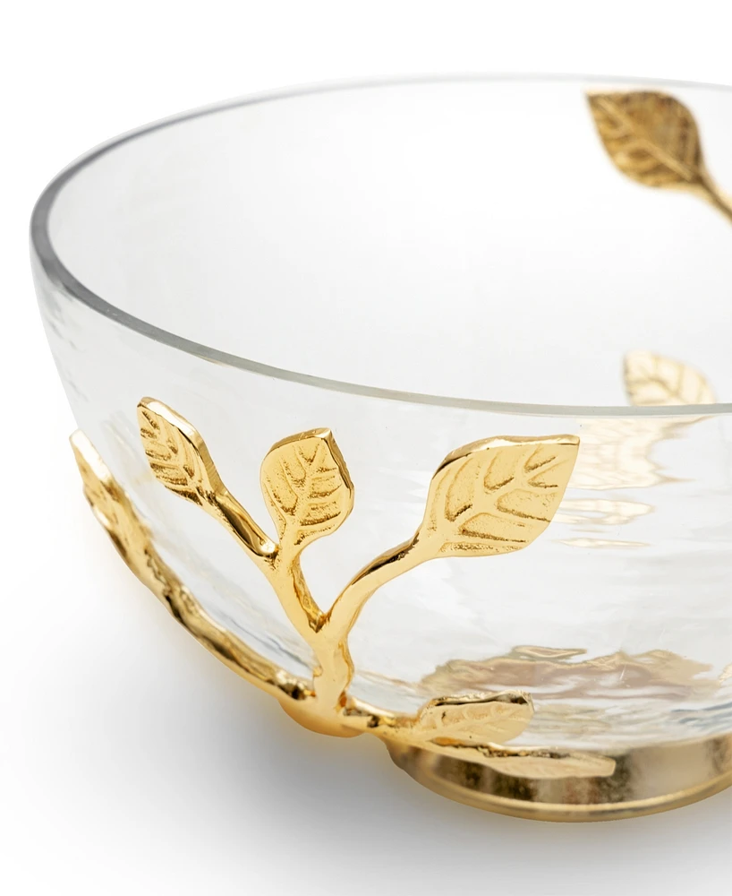 Godinger Signature Collection Bird Glass Bowl with Brass Base with Intertwined Gold-Tone Accents on Glass