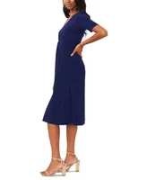 Msk Petite Twist-Front V-Neck Elbow-Sleeve Midi Dress