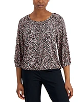 Ak Anne Klein Petite 3/4-Sleeve Animal-Print Peasant Top