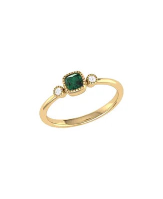 LuvMyJewelry Cushion Emerald Gemstone Round Natural Diamond 14K Yellow Gold Birthstone Ring