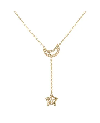 LuvMyJewelry Shooting Star Moon Crescent Design Sterling Silver Diamond Women Necklace