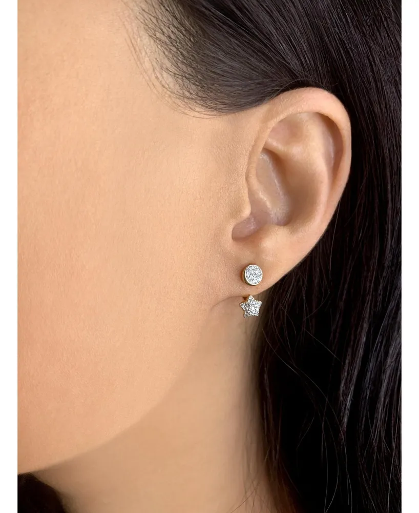 LuvMyJewelry Moon Transformation Star Design Sterling Silver Diamond Stud Women Earring