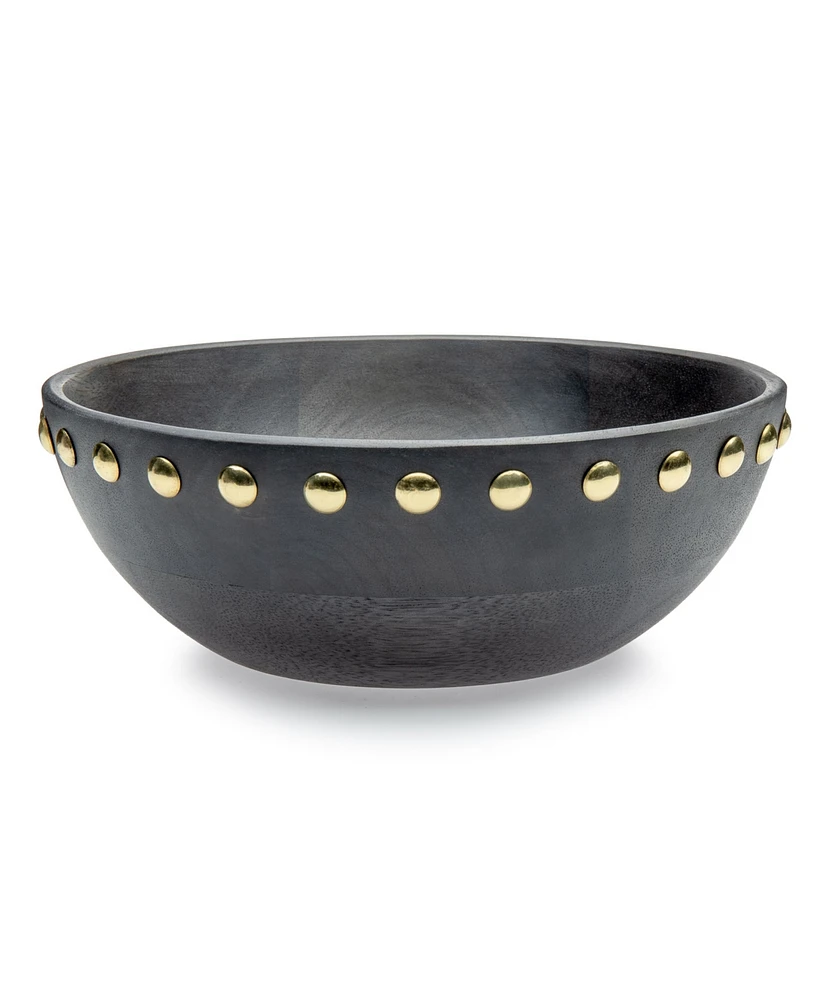 Godinger Signature Collection Acacia Small Wood Bowl with Metal Studs