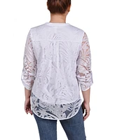 Ny Collection Women's Long Sleeve Burnout Y-neck Blouse