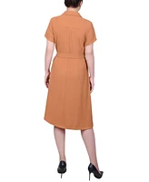 Ny Collection Women's Short Sleeve Belted Shirtdress