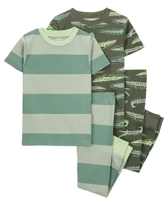 Carter's Toddler Boys Rugby Stripe 100% Snug Fit Cotton Pajamas, 4 Piece Set