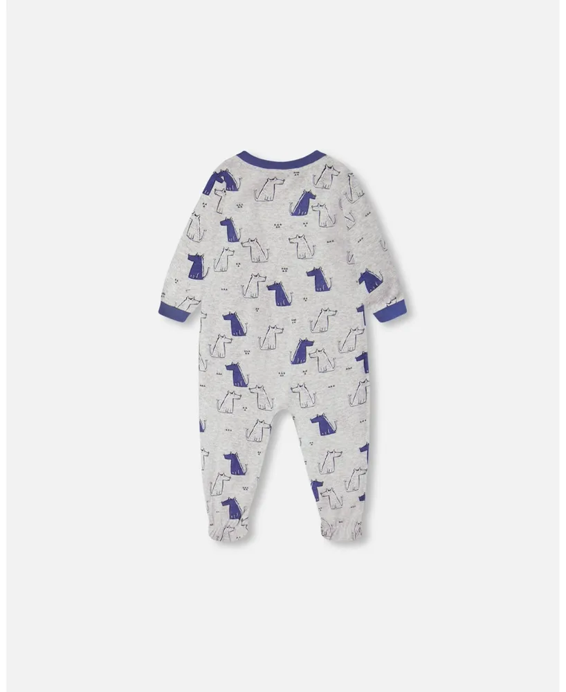 Baby Boy Organic Cotton One Piece Pajama Grey Mix Printed Dogs - Infant