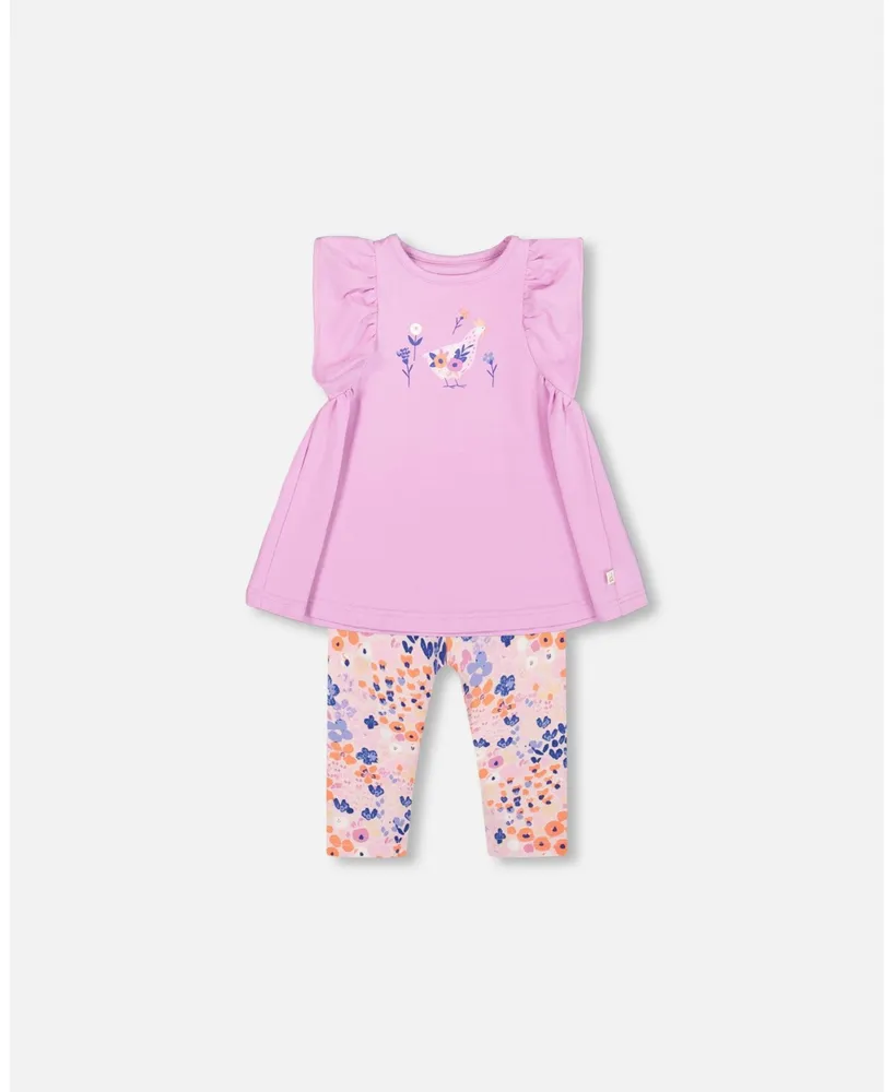 Baby Girl Organic Cotton Long Top And Capri Legging Set Lavender - Infant