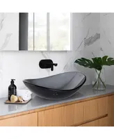 Aquaterior Oval Tempered Glass Vessel Sink Vanity Above Counter Top Mount Basin
